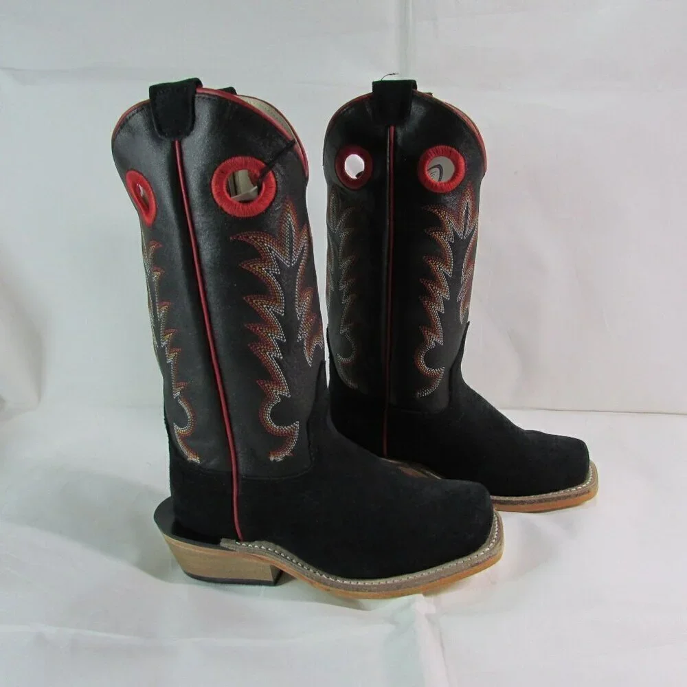 Old West Square Toe Suede Western Boots Black 8203